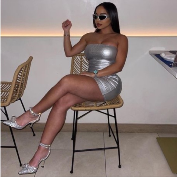 Naked Wardrobe 🩶 The Croc Mini Dress | Silver👽 | Medium | NWT - Picture 6 of 16